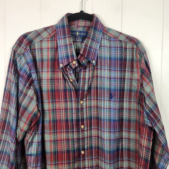 Ralph Lauren Blue Plaid Long Sleeve Button Down Shirt Mens Large Pony Classic - Picture 2 of 7